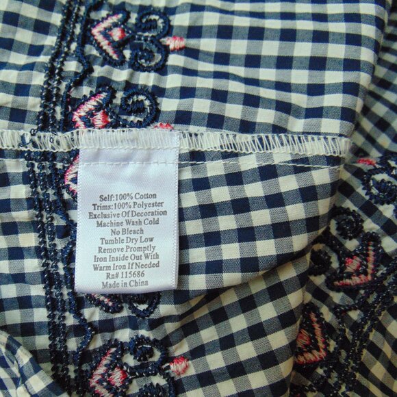 3J Workshop Johnny Was Navy Check Pink Floral Embroidery Off Shoulder Top Sm - Picture 12 of 12